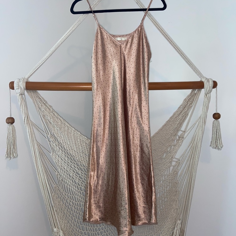 Bronze polka dot midi dress